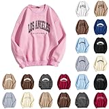 OUMSHBI Ohne Kapuze Sweatshirt Damen Rundhalsausschnitt Briefe Drucken Pulli Langarm Damen Herbst Winter Pullover Revers Sportshirt Leicht Basic Langarmshirt Tops Elegant Sweatpullover für Frauen