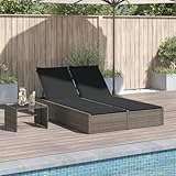 Somanki Doppel-Sonnenliege mit Kissen Grau Poly Rattan, Gartenliege, Liegestuhl, Sonnenstuhl, Sonneninsel Outdoor, Liegen, Gartenmöbel, Bäderliege, Relaxliege - 368630