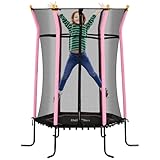 HOMCOM Kinder Trampolin Ø163,5 cm, Indoor Trampolin mit Sicherheitsnetz Randabdeckung Gummiseil, Kindertrampolin bis 50 kg, für Kinder 3-10 Jahre Rosa