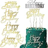 Irikdescia® 6 Packungen Happy Birthday-Kuchenaufsätze, Verschiedene Formen, um Geburtstagskuchen glänzen zu Lassen, Schmetterling Acryl Geburtstagsparty-Zubehör (Gold, Silber)