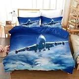PUOJIEAT Bettwäsche 140x200 Flugzeuge Umkehrbar Weich Mikrofaser Bettwäsche-Sets Verkehrsflugzeug Bettbezug mit 2 x Kissenbezug 80x80 cm 3D Bettzeug Set e.4854