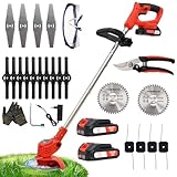 Akku Rasentrimmer Akkurasenmäher, 2 Akkus 21V und 4 Messertypen, Akku Freischneider Elektrischer Elektro Trimmer Gartenkantenfräser für Garden