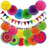 LEAO 20 Stück Fiesta Party Dekoration Mexikanische Deko, Hängende Papier Pompoms Aufhängen Fächer Banner Wimpelkette Wimpel Runde Punkte Girlande für Party Hochzeit Geburtstag Festival Weihnachten