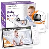 OBVHNUA Babyphone mit Kamera 5' Video Babyphone 720P HD Display Großer Akku 355°/90° Schwenk-Neige Digitalzoom Temperaturüberwachung Nachtsicht VOX-Modus Zwei-Wege-Audio Schlaflieder