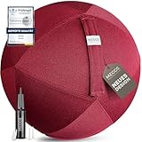 MEGGS® Stoff-Sitzball 65cm, Ergonomisch Sitzen im Büro & Zuhause, [Wegrollschutz & Platz-Sicher], Pezziball, Yoga-Ball, Gymnastikball für Schwangerschaft, Waschbarer Stoffbezug, Farbe: Rot