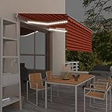 Gecheer Gelenkarmmarkise Markise Gelenkmarkise Terrassenmarkise Klemmmarkise Sonnenmarkise Sonnenschutz Balkonmarkise für Balkon,Terrasse,Garten mit Rollo & LED 3x2,5 m Orange & Braun