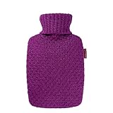 Hugo Frosch Wärmflasche Klassik Plant Creme 1,8 l mit Bio-Strickbezug Himbeere