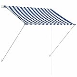 Einziehbare Markise 100×150 cm - Stahlrahmen & 100% Polyester mit PA-Beschichtung - UV-Schutz für Terrasse, Balkon und Garten - Blau/Weiß