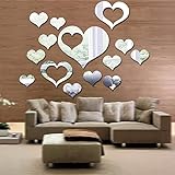 LEZED 16 Stück Spiegel Wandaufkleber,Selbstklebend Acrylspiegel Wandsticker 3D Liebe Herz Spiegel Wandaufkleber für Die Hintergrunddekoration Von Schlafzimmer,Badezimmer,Zimmer,Wohnzimmer(Silber)