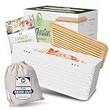 CAPRETY Brotkasten – Innovative Brotbox dank Carbonbeschichtung – Extra lange Frische durch integrierte Belüftungslöcher – Nachhaltiger Bambusdeckel inkl. Schneidebrett – Moderne Brotbox inkl. E-Book