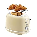 Wiltal Retro Toaster 2 Scheiben Edelstahl – Brötchenaufsatz, 6 Röststufen, Vorheiz- und Auftaufunktion, Abschaltautomatik, Cremefarben, Perfekt für Sandwiches & Toast – TS-R008