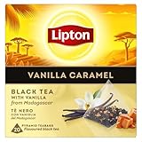 Lipton Schwarztee Vanilla Caramel, mit Vanille aus Madagaskar und Karamellflocken, für einen Moment der puren Zufriedenheit, Pyramidenbeutel, 20 Stück