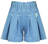 Happy Cherry Jeansshorts für Mädchen Stretch Denim Shorts Casual Elastischer Bund Shorts Kinder Weich Atmungsaktiv Cowboy Shorts 160