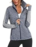 Wayleb Damen Laufjacke Sportjacke Langarm Trainingsjacke Kapuzenjacke Sweatjacke Atmungsaktive mit Daumenloch und Tasche Für Laufen Yoga Fitness Blau S