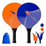 U&C Planet Beachball Set Paddle Ball Spiel Strandschlägerset aus Holz Schläger Spiel für Kinder&Familie 2 Schläger, 4 Bälle Spielzeug für Garten Strand Party