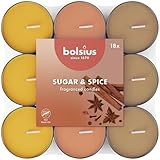 Bolsius - 18 Duft theelichter - Zucker und Gewürz - Brenndauer von 3,5 Stunden - Durchmesser 38 mm – Natürliche Extrakte – Enthält Veganes Wachs – Ohne Palmöl, Sugar And Spice