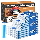 Vakuumbeutel für Kleidung Bettdecken 12 Stück, CaptainFive Vakuumierbeutel 3 Größen (4 * 100x80cm + 4 * 80x61cm + 4 * 60x41cm) Vakuum Kleiderbeutel Aufbewahrungsbeutel Reise mit Staubsauger Handpumpe