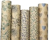 artwelten Home & Style Geschenkpapier-Set – 5 Rollen (2m x 70cm) | Nachhaltiges Kraftpapier aus Recycling-Papier | Naturmuster für Geburtstage & festliche Anlässe
