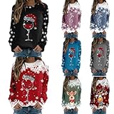 Weihnachten Pullover Damen,Oversized Sweatshirt Damen,Modische Weihnachten Winterpullover Weihnachts Strickpullover Winter Sportshirt Einfarbig Oberteil Geldgeschenke Weihnachten