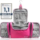 TRAVANDO Kulturbeutel Damen Groß Beauty Case zum Aufhängen Maxi Kulturtasche Frauen Waschbeutel Reise Toilettentasche Toiletttasche Kosmetiktasche Fächer Waschtasche Washbag (Groß, Pink)