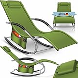 KESSER® Sonnenliege Relaxliege Schwungliege | Gartenliege | Gartenstuhl | Liegestuhl | Schaukelsessel | ergonomische Relaxsessel | Kopfkissen | wetterfest | 150 kg Belastung | Khaki