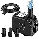 Awroutdoor Wasserpumpe Tauchpumpe, 2000L/H Aquariumpump für Teich Brunnen Aquarium Garten, Submersible Pumpe 3 Düse 13mm-16mm-19mm, Kabel1.9m(25W)