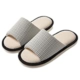 AioTio Damen Hausschuhe aus Baumwolle und Leinen Hausschuhe Bequem Weich Memory-Baumwoll Pantoffeln Rutschfest Hausschuhen für Drinnen(Schwarz,38/39 EU)