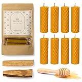 BESOULS 8 Bienenwachskerzen 100% Bienenwachs + 2 Palo Santo als Geschenk Candles für Rituale Meditation Spirituelle Reinigung kleine Kerzen Set ohne Paraffin QR mit digitalem Inhalt 10x2cm (8)