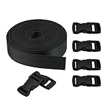 GOLRISEN 10 Yard Nylon Gurtband 25mm Gepäckgurte Verpackungsgurte Nylongurte Nylon Gurtband Schnalle mit 6 Paar Kunststoff Klippverschluss für Reise Camping Wandern Outdoor Aktivitäten (Schwarz)