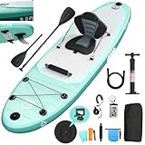 JUMMICO Stand Up Paddling Board, 320cm *80cm*15cm Aufblasbares SUP Board, 2-in-1 Stand Up Paddle Mit Sitz und verstellbarem Paddelbrett, Bis 160kg, Ideal zum Surfen, Angeln, Yoga, Hellgrün