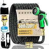 Gartenschlauch 200FT 60M, Strapazierfähiger 3 Lagiger Latex Wasserschlauch mit 3/4 Zoll und 1/2 Zoll Anschluss, Knickfrei und Auslaufsicher, 10-Funktions-Sprühdüse für Gartenbewässerung, Autowäsche