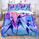 SERTAS Mädchen 3teilig Bettwäsche Fanartikel pop Demon Bettwäsche-Sets Single 135x200 mit 2 Kissenbezüge 50x75 cm (Blau-1)