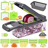 Gemüseschneider, 16-in-1-Gemüseschneider, gemüseschneider manuell, veggie chopper, multifunktionaler Gemüseschneider mit 7 austauschbaren Klingen, Würfelmaschine, Würfelmaschine für Gemüse, Obst