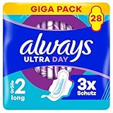 Always Ultra Day Damenbinden Long (Größe 2) Mit Flügeln 28 Stück, Super Saugfähig Und Ultra Dünn, Für Die Periode
