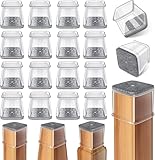 Stuhlbeinkappen Eckig，24 Stück Stuhlbeinschoner Silikon Transparent mit Filz, Filzgleiter für Stühle, Schutzkappen für Stuhlbeine für Hartholzböden(Fit:27-39mm)