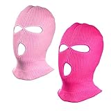 CHENGZI 3-Loch-Ski-Gesichtsmaske, Sturmhaube, Vollgesichtsmaske für Radfahren, Skifahren, Winter, Outdoor-Sport, 2er-Set (rosa + rosarot)