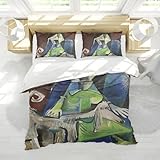 DINGSION Pablo Picasso Style Bettwäsche-Set 3-teilig Zwei Frauen und Hunde auf dem Schaukelstuhl Schlafzimmer-Bettwäsche-Set mit 2 Kissenbeschlägen Reißverschluss 180 x 220 cm