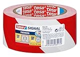 tesa Signal Markierungsklebeband PREMIUM - selbstklebendes Warnband zur permanenten Markierung und Kennzeichnung von Gefahrenzonen - aus robustem PVC - 66 m x 50 mm - Rot / Weiß