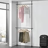 [en.casa] Teleskop Garderobensystem Kemi mit 2 Kleiderstangen zum Spannen Garderobenständer Schwarz Kleiderständer Teleskopstange verstellbar 75 – 115 cm Metall