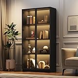 DACHETOU Glasvitrine 80x40x160cm,doppeltürige Vitrine mit beweglichen Einlegeböden,Hochschrank für Wohnzimmer,Standvitrine,Badezimmerschrank