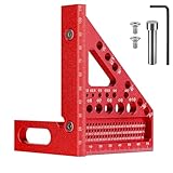 Luziyun 3D Gehrungswinkel Aluminiumlegierung, 22,5-90° Winkelmesser, Präzises Anreißwerkzeug für Tischler und Ingenieure, Rot, mit 11 Bohrlöchern und Tieflochmarker