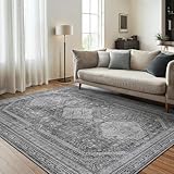 GENIMO Teppich Wohnzimmer Kurzflor Waschbare Teppiche, Orientalisch, Langlebig und Pflegeleicht, Schlafzimmer Balkon (Dunkelgrauer, 160 x 230 cm (Rechteckig))