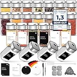 Miorkly 24 Gewürzgläser Eckig,120ML Gewürzdosen Set mit Streueinsatz,Gewürzstreuer mit Drehdeckel-Starke Versiegelung,Edelstahl-Glas Gewürz Organizer inklusive Trichter, Etikett und Stift