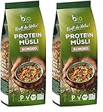 biozentrale Müsli Protein Schoko, 375 g veganes Bio-Müsli mit Sojaflocken, Hafer & Schoko, hoher Ballaststoffgehalt, hoher Proteingehalt (Packung mit 2)