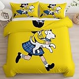 Cartoon Mädchen Weißer Hund Haltend Bettwäsche 200x200 cm, Gelb Wende Bettbezug + 2 Kissenbezüge 80x80cm - 3 Teilig Bettwäsche-Sets mit Reißverschluss - Weich Bügelfrei Mikrofaser Bettdeckenbezug