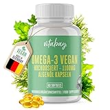 Vitabay Omega 3 Kapseln Hochdosiert Vegan - 60 Omega 3 Algenöl Kapseln 1100mg mit DHA EPA - Omega3 Algenöl - Vegan Omega 3 Hochdosiert Veganes Omega 3 Vegan Hochdosiert Omega 3 Kapseln Vegan