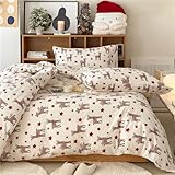 Freyamy Weihnachts Bettwäsche 135x200cm Weiß Bunt Weihnachtselch Stern Bettwaren-Sets Junge Mädchen Weihnachtsmotive Deckenbezug 100% Mikrofaser Bettbezug mit Reißverschluss und Kissenbezug 80x80cm