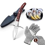 SPEENSUN Austernmesser,Austernmesser Und Handschuh,Austern Set mit Premium-Holzgriff,Edelstahl Austernöffner mit Handschuhe mit Schutzstufe 5 (L) Oyster Messer