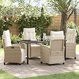 Qnhdfrt Gartenliegestuhl Set 2er Beige Poly Rattan Verstellbar mit Polster für Outdoor Bereich Garten Terrasse Balkon