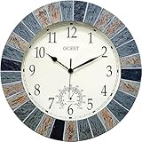 OCEST Gartenuhr Wetterfest, 33 cm Große Wanduhr wasserdichte Outdoor Wanduhr mit Thermometer, wetterfest, Nicht tickend, batteriebetrieben, gartendeko für draußen